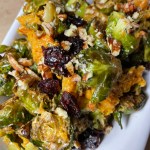 Roasted Brussels + Butternut Squash with Almond Butter-Maple Syrup Glaze